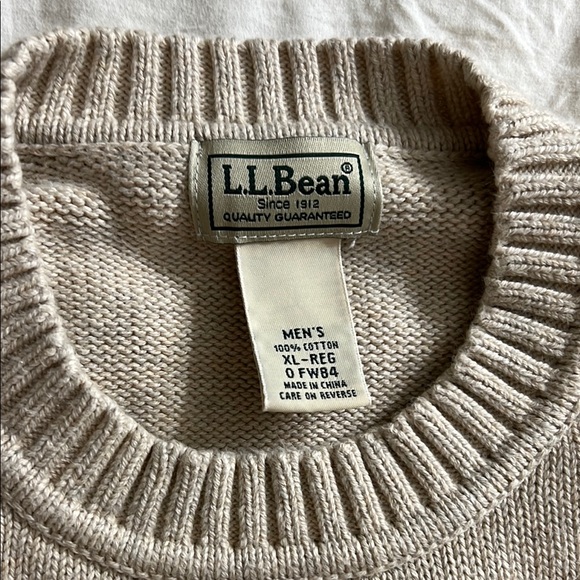 L.L. Bean Cream Crewneck Sweater with Ribbed Neckline - Picture 2 of 4